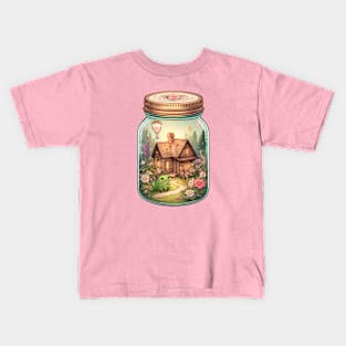 Enchanting Cottagecore Mason Jar with Frog Kids T-Shirt